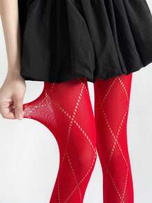 1双镂空菱形图案连裤袜，弹性百搭透明秋季连裤袜 - 彩色 - 查看 13