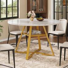 Table ronde (1 pièce ) – Dotée d'un plateau effet marbre noir/blanc chic et de pieds en métal élégant – Idéale pour la salle à manger ou la cuisine - défaut - Voir 12