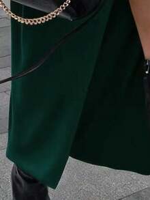 Đầm maxi ôm sát dáng dài tay ngắn cổ đứng màu trơn xẻ tà cao EARO dành cho nữ mùa xuân/hè, thích hợp dự tiệc và thanh lịch. - Màu xanh lá cây đậm - Xem 5