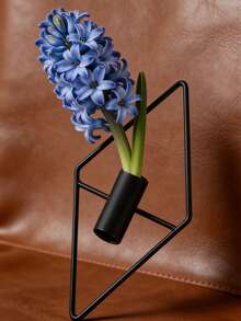 1pc Rhombus Wall-Mounted Greenery Holder, Creative Nordic Style Metal Geometric Shelf - Black - View 4