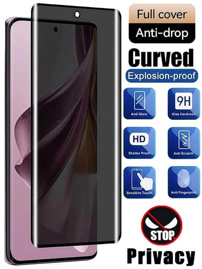 1pc 3D Curved Anti-Spy Tempered Glass Screen Protector, Compatible With Samsung Galaxy S23 S22 S25 S24 Ultra/ Redmi Note 15 14 13 Pro+ 4G 5G/Honor/Realme/OPPO/VIVO/OnePlus Etc., 9H Hardness Anti-Explosion Anti-Scratch, Anti-Peeping Screen Protector, Does Not Support Fingerprint Identification.