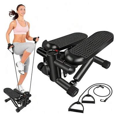 Máquina de pasos para uso doméstico, con pantalla digital - Capacidad de carga de 120 kg, uso de alta resistencia y duradero, altura ajustable, sistema de resistencia por presión de aire, funcionamiento ultrasilencioso, panel de control mecánico, - Equipo de fitness/entrenamiento de cuerpo completo en color negro, diseño compacto, adecuado para gimnasios en casa, base resistente, superficie antideslizante