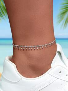 1pc Minimalist Silver Chain Anklet, Women Beach Accessory Holiday Jewelry - Silver - View 1