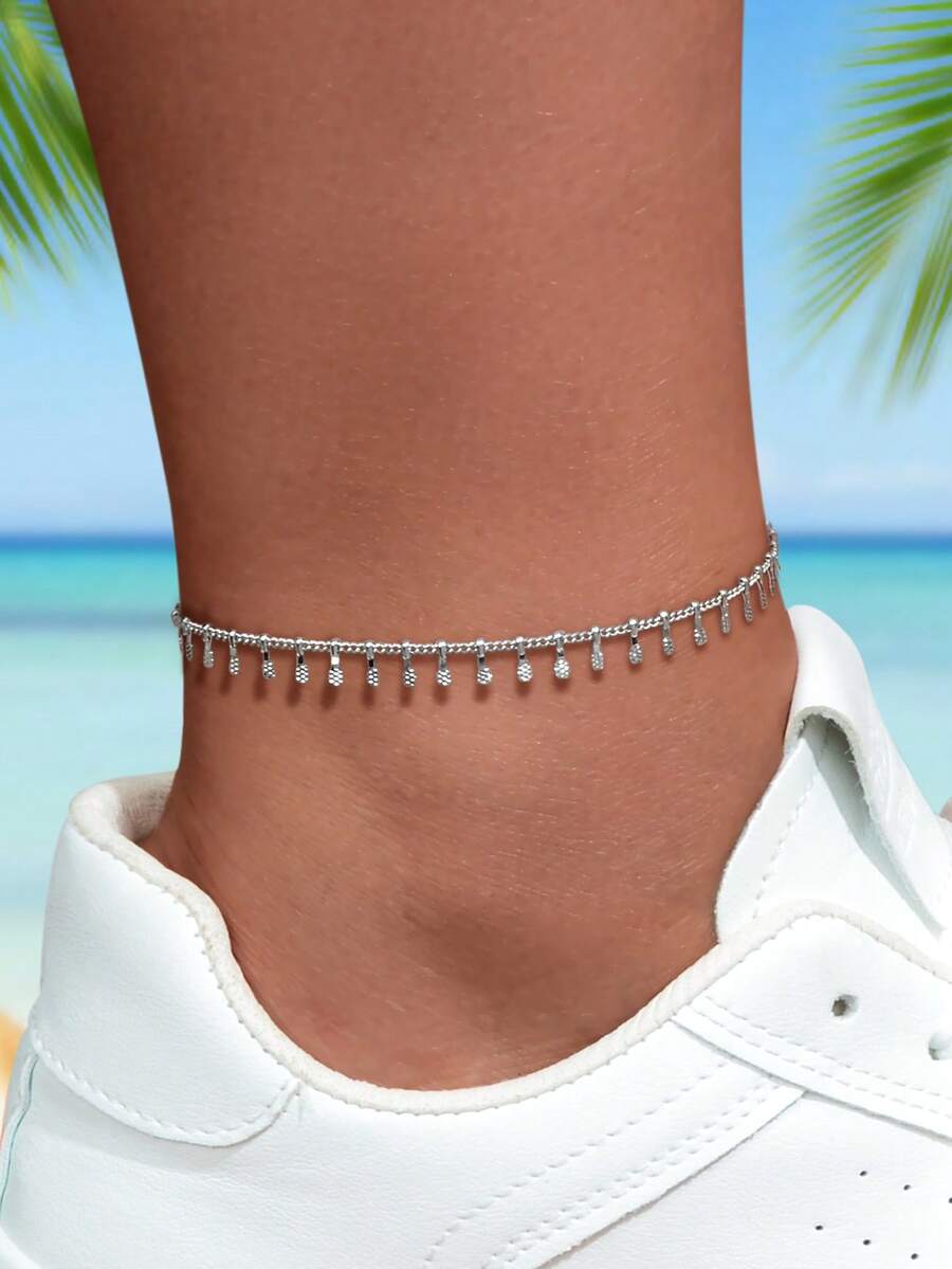1pc Minimalist Silver Chain Anklet, Women Beach Accessory Holiday Jewelry - Silver - View 1