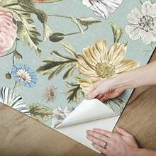 RoomMates RMK12281PL - Papel pintado de amapola clásico para despegar y pegar, 52 x 5,5 m(Azul) - Multicolor - Ver 5