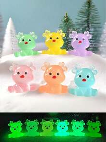 10/20pcs Luminous Mini Resin Elk, Christmas Glow In The Dark Miniature Cute Sitting Style Elk Tiny Animals Figures For Christmas Decorations, DIY Fairy Garden, Micro Landscape, Party Favor Filling, Perfect Birthday Gift(Random Color)
