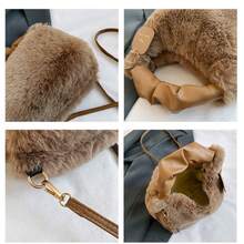 1个女士毛绒人造毛皮手提包，毛绒单肩包，斜挎包，手提包 - 卡其色 - 查看 4