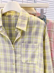 YUXIN 复古格子女式风衣 - 时尚宽松长袖衬衫，轻便外套，适合办公室、日常穿着，春秋季节皆宜 - 黃色 - 查看 6