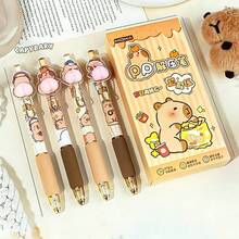 4支可爱水豚屁股减压挤压玩具圆珠笔，可爱高品质学生按压式签名笔 - 4pcs卡皮巴拉 - 查看 2