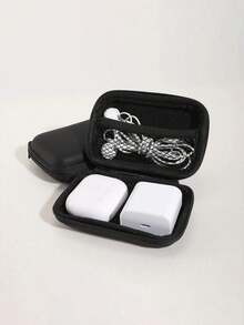 Digital Accessories EVA Storage Box, Suitable For Charging Cable Storage, Digital Accessory Storage Bag, Portable Double-Layer Power And Hard Drive Protective Case,  Dustproof Data Cable And USB Storage Box, Back-To-School Headphone Storage Box, Cable Organizer Bag, Electronics Storage Bag, Dorm Cable Organizer,  Home And Camping Cosmetics And Toiletries Travel Storage Bag, Gift Storage Zipper Accessory Bag, Nail Art Bag, Makeup Bag, Toiletry Bag, Desktop Storage Bag, Makeup Storage Pouch, Travel Essentials, Makeup Accessories, - Black - View 2