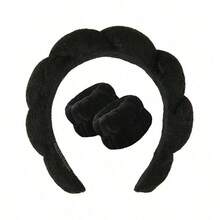 Set di fasce per capelli in spugna, fasce per il viso, fasce in pelliccia, e polsini per donne, accessori per capelli per la cura della bellezza a casa - nero - Visualizzare 6