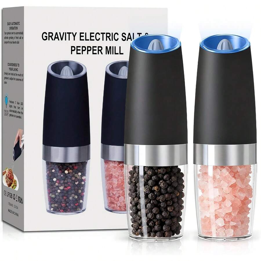 UNNEES Salt And Pepper Set Of 1, Automatic Salt And Pepper Set, Adjustable Roughness, 1 Pack, (Black) QRY1 - Pin/Bộ/Đen trắng - Xem 1