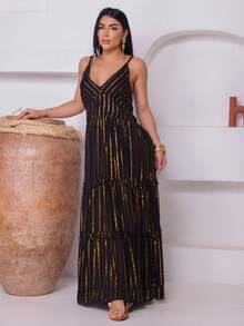 Boho Long Dress With Lurex Detail - Negro - Ver 4