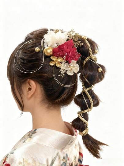 17本 成人式髪飾り 【8色展開】人気 髪飾り セット ヘアアクセサリー ヘアーアレンジ 花 ドライフラワー 水引 振袖 和服 和装 着物 袴 浴衣 成人式 結婚式 卒業式 七五三 お祭り ポニーテール