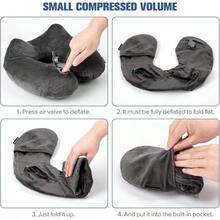 Inflatable Travel Pillow Sleeping Airplane - Inflatable Neck Pillow Traveling On Plane With Washable Cover, Blow Neck Travel Pillow Airplanes, - Portable And Comfortable - Xám đậm + Trung bình - Xem 7