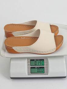 Plus Size 36-45 Summer Fashion Casual Beige Metal Buckle Wedge Heel Sandals, Comfortable Roman Outdoor Slip-On Slippers, Versatile Women Platform Thick Bottom Sandals - Premium Beige PU - View 10