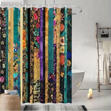 1pc High Quality Vintage Colorful Striped Floral Print Shower Curtain,100% Polyester,Machine Washable,Includes 12 Hooks,For Bathroom, Separate Wet And Dry Areas,Bathroom Decor And Accessories - 顏色5 - 查看 4