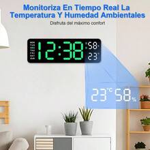 Reloj Digital de Pared Reloj Digital de 16 Pulgadas Despertador Inteligente Reloj Despertador Digital con Hora, Fecha, Temperatura, Despertador, Brillo Ajustabl - Negro - Ver 4