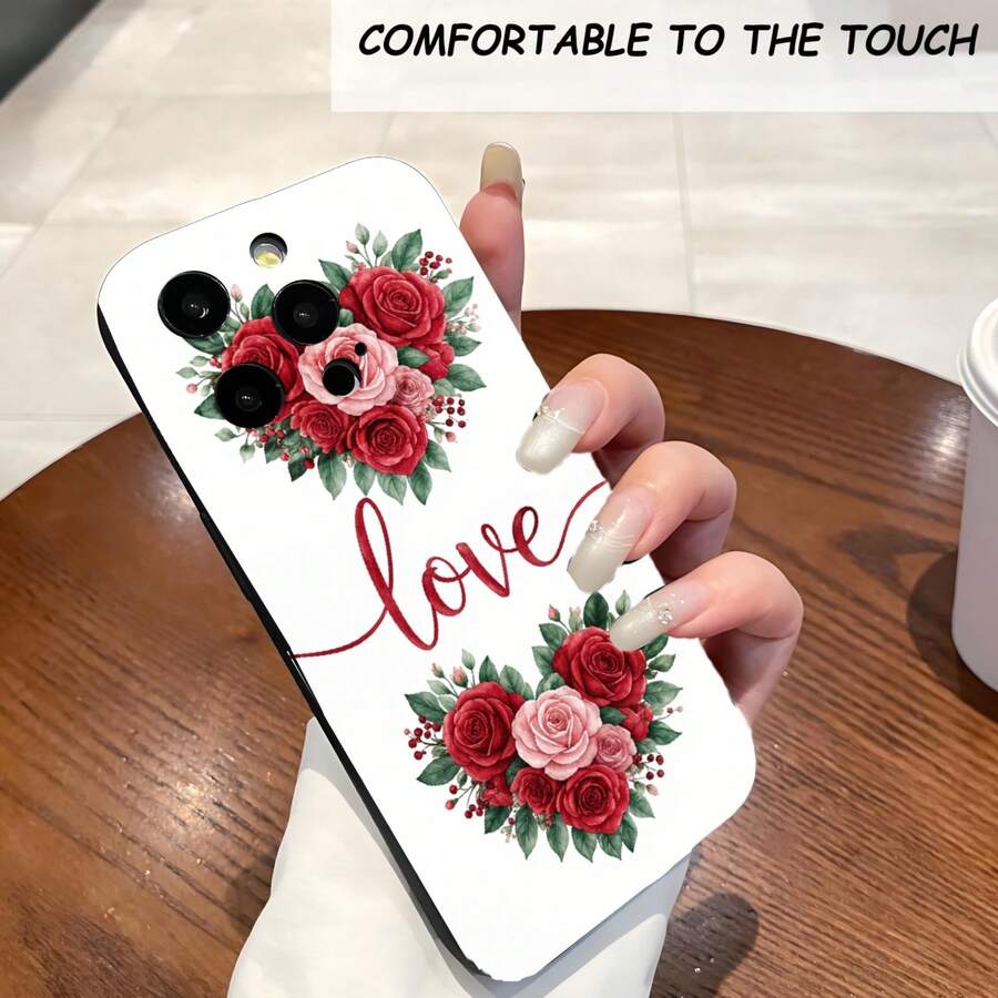 1PC Phone Case, Love Roses Floral Design Pattern , Stylish Phone Case, Phone Decoration, All-around Lens Protection, Creative Small Gift, Funny Gift for Boys and Girls - Negro - Ver 1