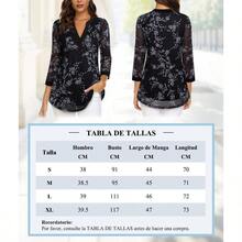 Blusa Elegante para Mujer 3/4 Manga - Camisa Larga con Cuello V y Estampado Floral - Tnica Holgada Que Afina la Silueta para Oficina, o Casual - Blanco + G - Ver 7