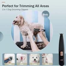 宠物美容套装，适用于浓密毛发/低噪音可充电无线防水宠物电推剪，配有不锈钢刀片和指甲修剪器 - 黑色 - 查看 3