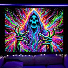 1pc HEGO Polyester Skull Tapestry – UV Reactive Multipurpose Wall Hanging, Brushed Fabric Without Electricity For Home Decor, Festivals, Parties, Weddings, Video Backgrounds, Unique Artwork & Accessories - Multicolor - View 5