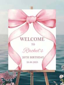 1pc Customizable Pink Ribbon Welcome Sign With Personalized Text For Birthday Party Decor Pink Bow Metal Sign Wall Decor Bachelorette Party Housewarming Gift - Multicolor - View 8