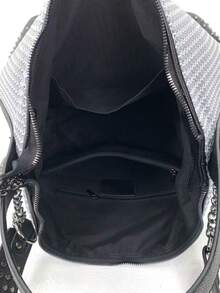 Y2K Rivet Street Splicing Shoulder Bag, Large Capacity Mesh Retro Splicing Bucket Bag, Personalized Detachable Chain Rivet Shoulder Strap, Very Suitable For Daily Use And Gatherings - Silver - View 11