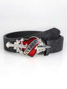 1 pièce Ceinture style vintage unisexe - Ceinture mode en faux noir avec boucle ajourée rétro - Ceinture style punk rock Y2K, convient pour jeans, robes et tenues décontractées - Noir - Voir 8