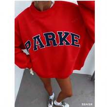ClothesWomen's Casual Letter Print Oversized Pullover Sweatshirt, Loose Fit Crew Neck Long Sleeve Hoodie, Fall Fits For Airport, Back To SchoolNew Women's Fashion Breathable Printed Short SleevesLoose And Comfortablewinter Clothes For Women - 紅色 - 查看 11