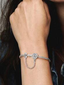 1 件迷人 16-22 厘米真心心形珠子编织皮绳手链 适合女友礼物 精美女士珠宝 - 銀色 - 查看 4