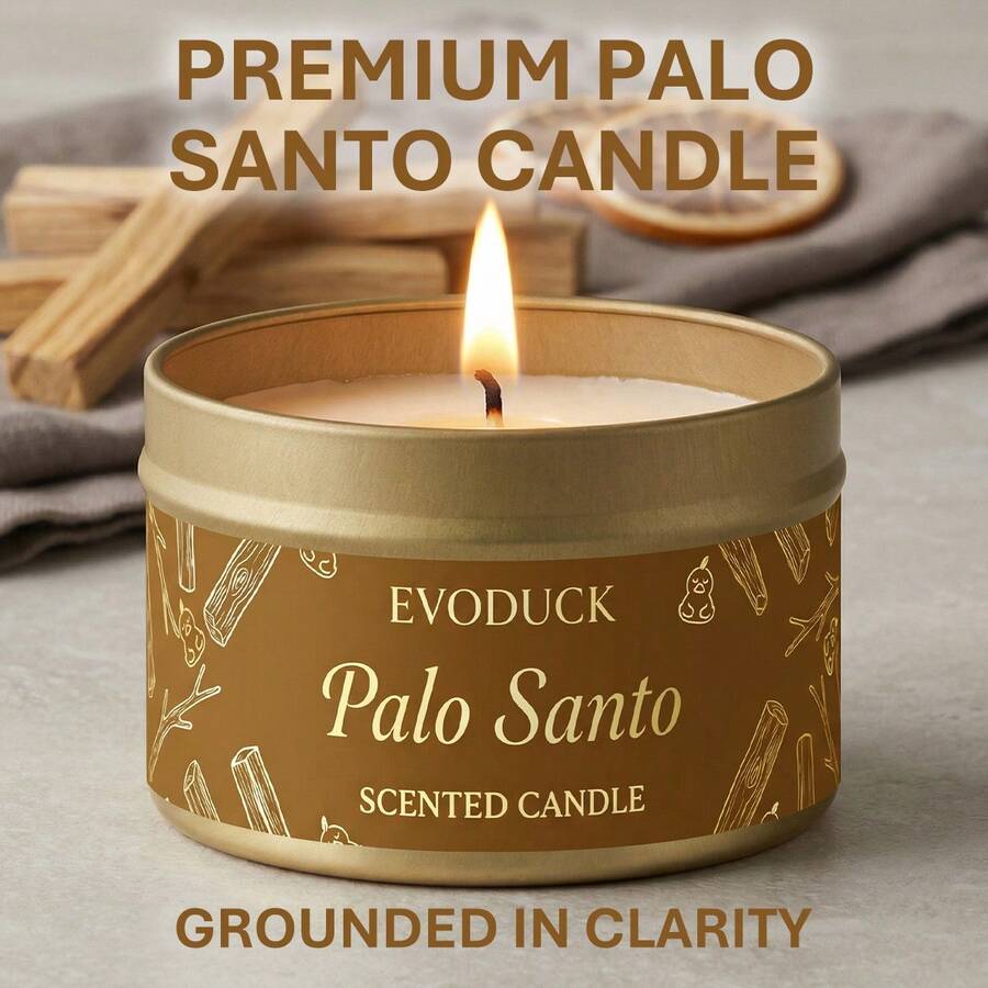EVODUCK 3盎司 Palo Santo 香氛蠟燭，頂級 Palo Santo 淨化與提升能量蠟燭，適用於冥想、瑜伽，天然大豆蠟，居家祝福，手工奢華靈性禮品，適合新家、生日、自我關懷冬季禮物，送給女性的禮物