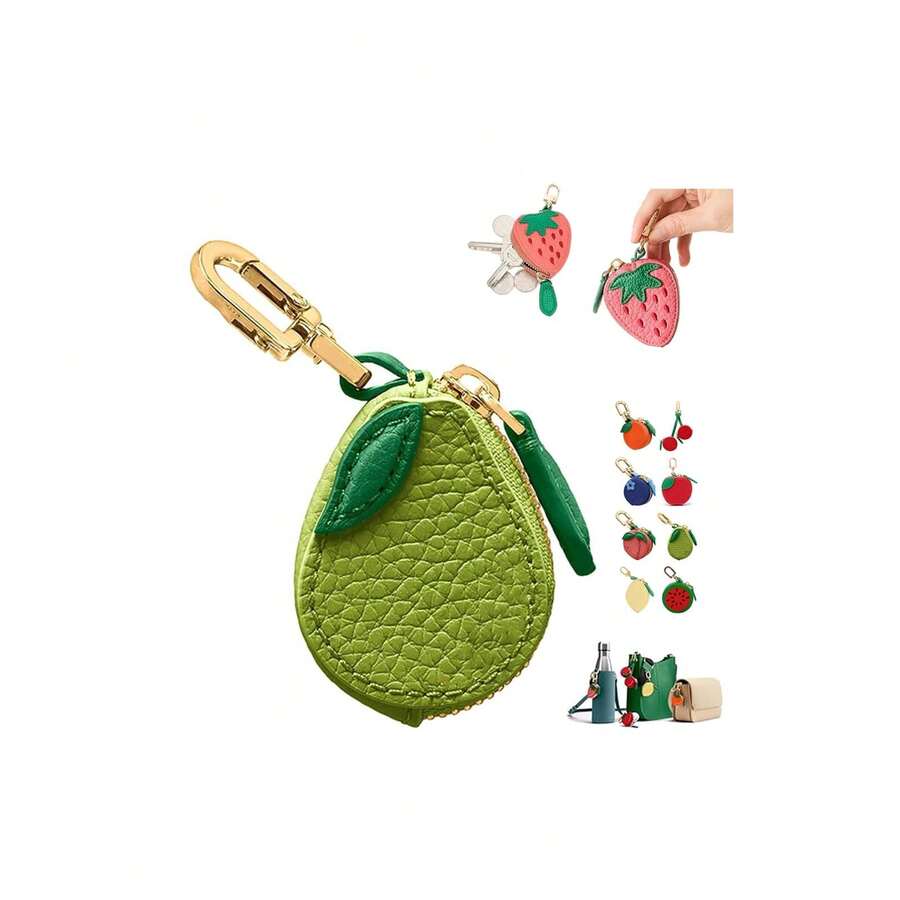 Mini Fruit Coin Purse Cute Soft Keychain Wallet Small Pouch Bag Charm Accessory - Large Avocado - View 1