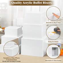 Buffet Risers 6Pcs Food Risers For Buffet Table Acrylic Risers Display Stands Dessert Cake Stands For Party Catering Buffet Risers And Stands For Food Display (White 8",7.5",7",6.8",6",5") - 白色 - 查看 8