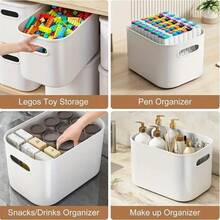6PC Multi-Color Stackable Plastic Storage Baskets With Lid - Waterproof Space-Saving Organizer For Kitchen Bathroom Bedroom Living Room Dorm Office Daily Supplies - màu xanh lá - Xem 4