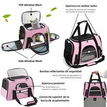 Mochila grande para mascotas, Bolsa Mascotas Plegable Transportadora Gato Perro  Portátil.ideal para gatos, perros y otros animales pequeños,Viajar con tu mascota es fácil. La maleta cómoda y diseñada para viajar en avión,¡Esta bolsa portátil permite llevar fácilmente a su mascota en el automóvil, en el tren o incluso en el avión!Bien ventilado y súper cómodo para conducir. El espacio de almacenamiento adicional y los bolsillos permiten mucho lugar para bocadillos, juguetes, alimentos y otras necesidades.Versátil  Se puede usar como bolso de mano o bandolera gracias a su correa ajustable. - Rosa rosa - Ver 5