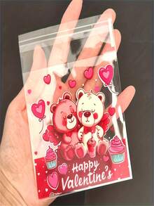 25/50/100pcs Valentine's Day Self-Adhesive Red Bear & Cute Little Bear Print Transparent Packaging Bags/Reticule/ - No-Seal Opening/ Closure, Gift Wrap For Parties, Birthdays, Valentines - Bulk Bundle - Multicolor - View 10