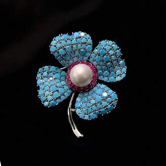 1 st lyxig klöverkristallbrosch med strass, elegant mångsidig fyrklöverpärlbrosch med tillbehör