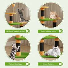 DOGAT Cat Tree 75cm Small Indoor Cat Scratching Post Tower With Flower Platforms 2 Spring Toy Balls Bee Design Kitten Activity Centre For Apartments Corners And Small Spaces - Green - Green - View 3
