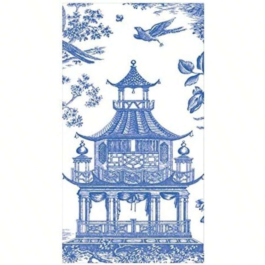 Caspari Chinoiserie Toile Pagoda - Servilletas de toalla para invitados en azul, 5 por paquete(1) - Multicolor - Ver 1