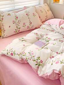 4 件套，精致花卉印花床上用品套装，柔软亲肤，透气四季卧室套装（1 件羽绒被套 + 1 件床单 + 2 件枕套），无填充物，枕套图案随机