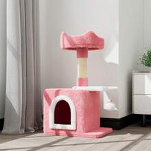 DOGAT Small Cat Tree Tower 70cm 28 Inch Indoor Cat Tree With Condo Scratching Post Top Perch Fish Platform Dangling Ball Colourful Kitten Activity Centre For Apartments Corners And Small Rooms - Pink - Pink - View 6