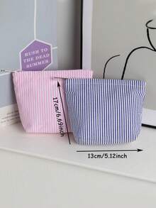 Túi đựng mỹ phẩm in sọc màu Macaron, túi đựng đồ trang điểm nhỏ gọn, túi đựng đồ trang điểm du lịch cầm tay, ví đựng tiền xu dung tích lớn, ví đựng tiền xu có khóa kéo cho bé gái, túi đựng son môi kẻ sọc dễ thương, túi đựng đồ đa năng. - Nhiều màu - Xem 11