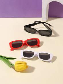 3 Pairs Acrylic Square Sunglasses For Men, Women And Older Kids, Fashionable Outdoor Travel Eyewear For Summer - Multicolor - View 2