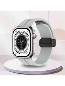 1 pieza Correa de reloj de silicona magnética de moda St.Siabe, serie de correas de repuesto suaves y cómodas para smartwatch de 38mm, 40mm, 41mm, 45mm, 44mm, 42mm, 49mm, compatible con SE/8/7/6/5/4/3/2/1 - Gris claro - Ver 7