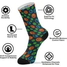 JUNZAN - Calcetines para hombre con patrón de baloncesto para hombre, para senderismo, deportes y correr - Patrón de bolas de neón - Ver 6
