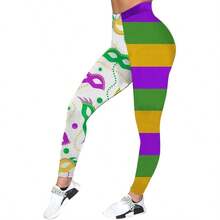 Leggings Mardi Gras para mujer, disfraz de Mardi Gras para mujer, mscara de Mardi Gras, mallas para adultos, leggings estampados, Blanco, XXL - inicial - Ver 1