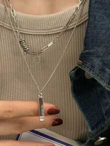 1pc Fashionable Double-Layer Necklace For Women, Suitable For Long Hair Wear In Autumn/Winter, High-End Pendant Accessory (Pendant Style Random, Please Do Not Purchase If You Mind) - Multicolor - View 3