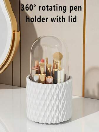 1pc Rotating Makeup Brush Holder, Wavy Texture Makeup Brush Pot, Waterproof Bathroom Storage Bucket, Vanity Makeup Brush Pen Cup, Large Capacity Multi-Function Pen Holder, Desktop Organizer For Skincare, Cosmetics, Eyeshadow, Lipstick And Makeup Brushes, Holiday Gift, Christmas Gift, Halloween Gift, Back To School Gift, New Year Gift