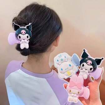  Söta Sanrio-karaktärer Retro Kloklämma för French Twist-knut | Kuromi Cinnamoroll Hårklo | Söta håraccessoarer | Satinfinish